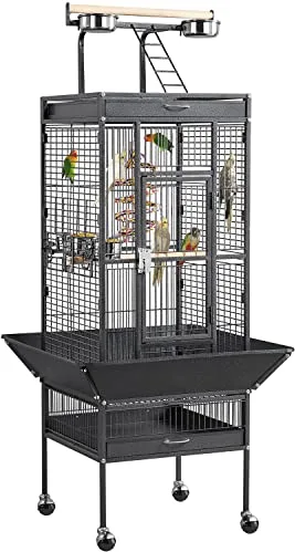 Yaheetech Jaula para Pájaros Jaulas Grandes para Canarios Loros Jaula Metal Grande 64 x 64 x 157 cm Negro