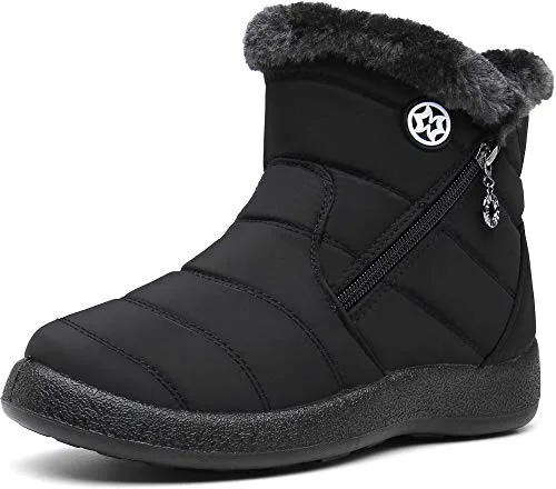Gaatpot Botas para Mujer Botines de Invierno Forradas con Pelo Botas de Nieve Antideslizante Zapatos Outdoor Ligero Negro 40 EU