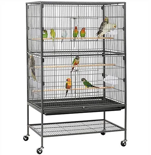 Yaheetech Jaula Grande para Pájaros, Mascota con Ruedas, Unisex, 52 cm x 79 cm x 132 cm, Hierro, Negro