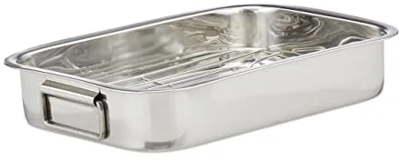 Relaxdays Bandeja Horno con Asas y Rejilla, Acero Inoxidable, Plata, Tamaño M