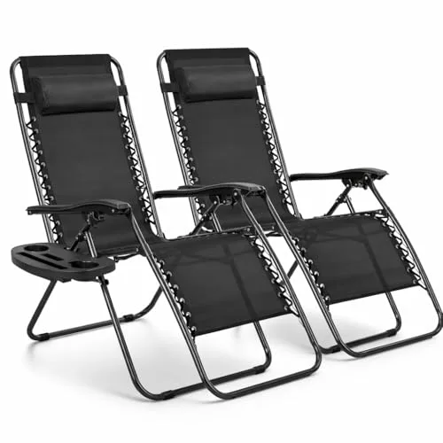 Pack 2 Tumbonas o Sillas de Exterior Plegables para jardín | Playa | Piscina o Terraza | Hamacas Reclinables Camping con Portavasos y Reposacabezas | Hasta 150kg | Silla plegable playa o Tumbona
