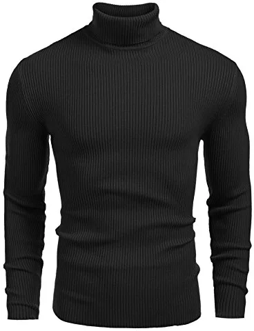 COOFANDY Jersey con Cuello Vuelto para Hombre, Jersey de Punto Fino de Manga Larga, Jersey básico de Corte Entallado para Hombre, Negro L