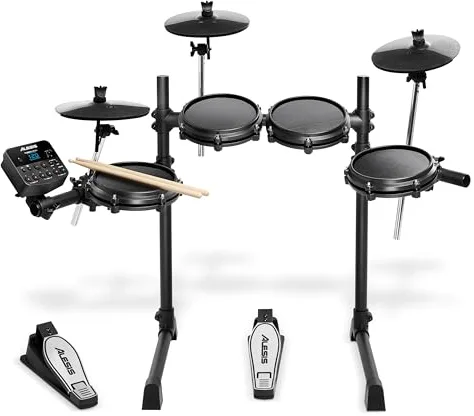 Alesis Turbo Mesh Kit – Batería Electrónica Musical de 7 Piezas de Malla, 100+ Sonidos, 30 Pistas de Acompañamiento, Bastidor de Acero de Gran Robustez, Cables, Baquetas y Llave de Batería