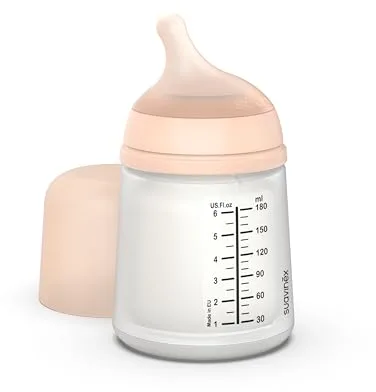 Suavinex, Biberón Anticólico Zero Zero, con Tetina de Flujo Lento (S) de Silicona, para Bebés +0 Meses y Recién Nacidos, Compatible con la Lactancia Materna, Leche Materna y de Fórmula, 180 ml, Fair