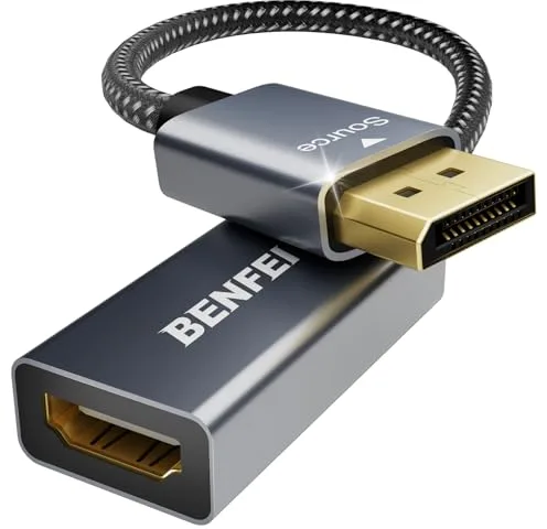 BENFEI 4K Adaptador DisplayPort a HDMI, (2K 60Hz, 1080P 120Hz) unidireccional Convertidor DP Computadora a HDMI Monitor Compatible con HP, DELL, GPU, AMD, NVIDIA, más. Hombre a Mujer
