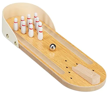 Relaxdays Mini Bolos, Juego Escritorio, Bolera Pequeña, para Adultos y Niños a Partir de 3 Años, DM-Metal, 1 Ud., Marrón