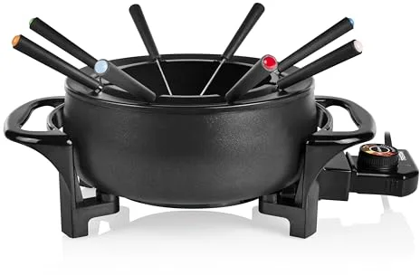Tristar FO-1107 Olla eléctrica Multifuncional para Fondue de Queso, Chocolate o China, Volumen 1.5 litros, 1000 W, Apta para 8 Personas, Mate Negro