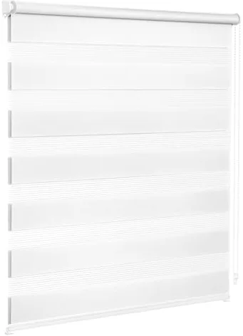 Victoria M. Zevra Estor Doble Enrollable Día y Noche sin Taladrar, Tiras Translúcidas y Oscurecedoras, para Puertas y Ventanas, 65 x 160 cm, Blanco