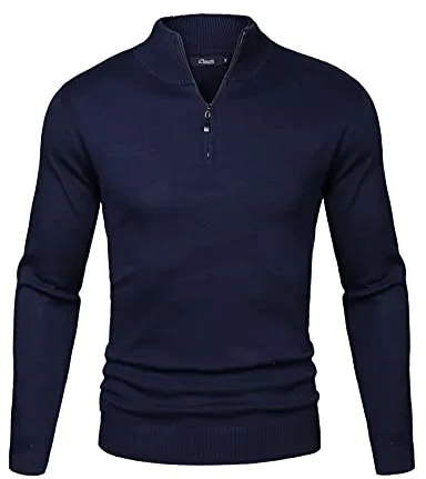 iClosam Jersey Hombre Cuello Cremallera Grueso Esencial Sudadera Sueter Pullover JerséIs Hombre Invierno,A-Azul Oscuro XL