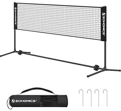SONGMICS Red de bádminton 3M con Postes Ajustables en Altura, Red de Tenis portátil para Tenis, Playa, Voleibol, Pickleball, jardín, corralito al Aire Libre, Negro, SYQ300HV1