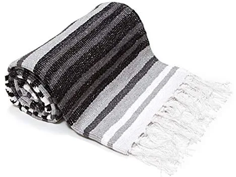 Americanflat Auténtica Manta de Yoga Mexicana, Manta Falsa de algodón y poliéster Suave en Rayas Grises