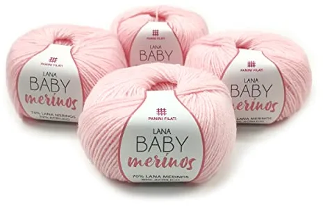 Panini Tessuti, 4 Ovillos de Lana para Tejer Baby Merinos – 200 g (4 x 50 g) – 70% Merinos 30% Acrílico – para Prendas de Ganchillos y Agujas
