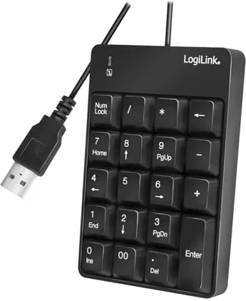 LogiLink ID0184 Teclado numérico Adicional con USB con indicador LED de Actividad, Color Negro