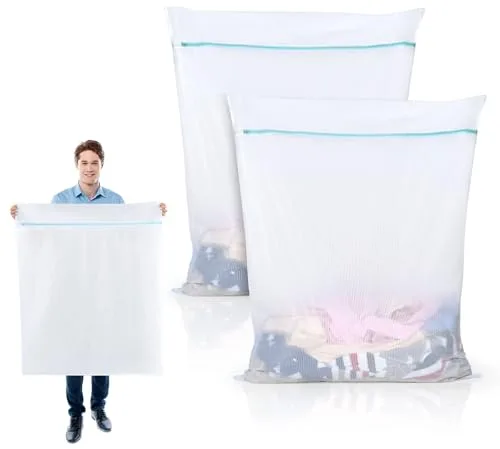 OTraki Bolsa de Lavanderia Grande, 2 PCS Bolsa de Lavadora Malla 90 x 110cm Bolsa Lavandería con Cremallera Saco para Colada y Organizador de Ropa para Suéter, Abrigo Cortinas y Colchas
