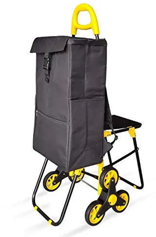VOUNOT® Carro de la Compra de 6 Ruedas Plegable con Asiento y Bolsa Térmica de 40 L, para Subir Escaleras, Negro
