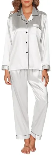 GAESHOW Conjunto de Pijama de Seda de Satén para Mujer, Conjunto de Manga Larga con Botones, Ropa de Dormir, Ropa de Descanso, Conjuntos de Dos Piezas, S-XXL(M)