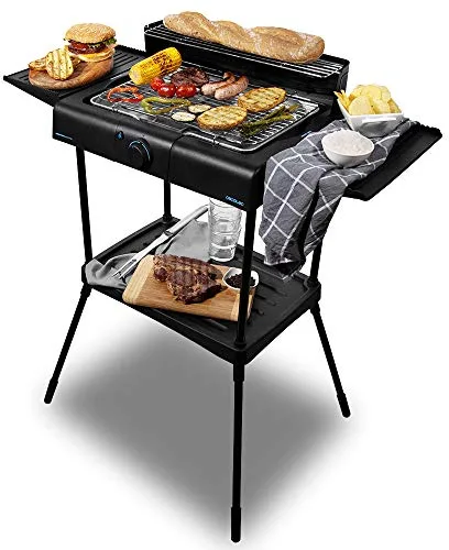 Cecotec Barbacoa eléctrica PerfectSteak 4250 Stand con 2400 W, Parrilla de Acero Inoxidable, Soportes con Gran Superficie, 3 Niveles de Altura y Panel Cortavientos, Acero Inoxidable, PerfectSteak