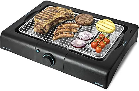 Cecotec Barbacoa Eléctrica de Sobremesa de Jardín PerfectSteak 4200 Way. 2400W, Parrilla Inoxidable, Temperatura y Altura Ajustable a 3 Niveles, 18/10 Steel, Color Negro Acero