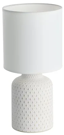 Eglo Bellariva Lámpara de mesa, lámpara de mesilla de noche de cerámica en color crema, textil en blanco, lámpara de salón con interruptor, casquillo E14