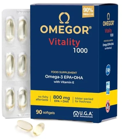 Omega 3 EPA y DHA IFOS Certificado 90 Cápsulas - OMEGOR Vitality 1000 Omega-3 Aceite de Pescado Libre de Metales Pesados y Fácil de Digerir