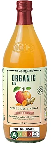 Eat Wholesome Vinagre De Sidra De Manzana Orgánico Cúrcuma Y Canela, 1L - Crudo, No Pasteurizado, Sin Filtrar, Con La Madre, Vegano, Botella De Vidrio, Embalaje Neutro En CO2