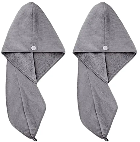 Polyte - Toalla Turbante para el Pelo - Microfibra - Gris Oscuro - 31 x 71 cm - Pack de 2