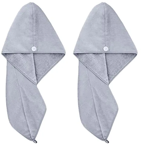 Polyte - Toalla Turbante para el Pelo - Microfibra - Gris - 31 x 71 cm - Pack de 2