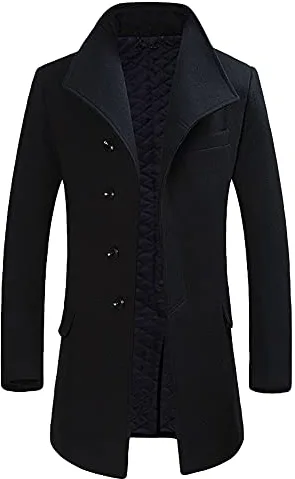 Allthemen Abrigo Largo de Invierno para Hombre Gabardina de Lana Casual Slim Fit Chaqueta Elegant Outerwear Color Sólido Negro XXL