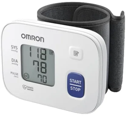 OMRON RS1 Monitor automático de presión arterial de muñeca para uso doméstico o en movimiento: máquina de presión arterial clínicamente validada con manguito preformado de 13,5 a 21,5 cm