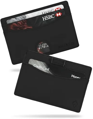 AKIELO Tarjetero Minimalista Bloqueo RFID con Caja Regalo – Cartera Tarjetero de Hombre – Cartera de Hombre Fina y Compacta (Echo - Edición Negra)