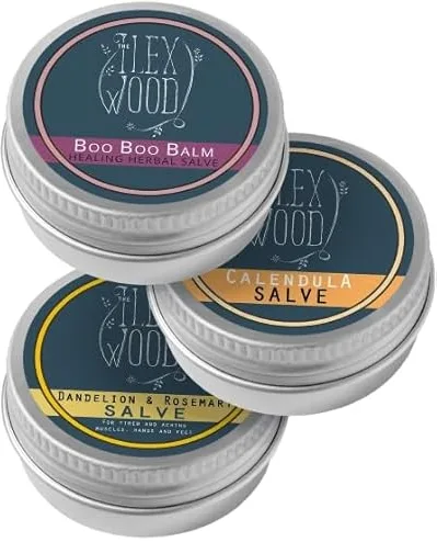 Set de regalo de bálsamo herbal vegano para irritaciones de la piel, raspaduras, picaduras y piel seca, 3 x 100 ml. Hecho a mano y orgánico, 100% natural, sin crueldad animal y sin plástico.