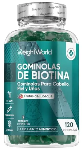 Gominolas de Biotina 5000 mcg - 120 Unidades - 13 Multivitaminas y Minerales en Gomitas con Vitamina C, E, Grupo B, D, A, Selenio, Yodo, Colina, Inositol - Suministro para 2 Meses - Vegetarianas