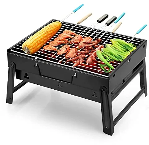 Uten Parrilla portátil de carbón Vegetal para ahumar, para cocinar al Aire Libre, Camping, Senderismo, picnics, mochileros, Negro, S