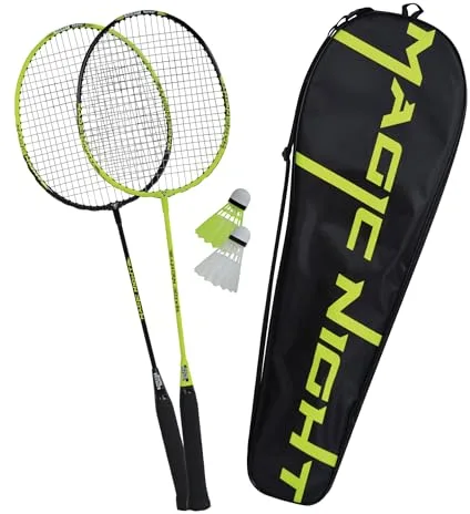 Talbot Torro Set de Badminton Magic Night, 2 Raquetas y 2 Volantes con LED Jugar por la Noche, en un Valioso Bolso, 449405