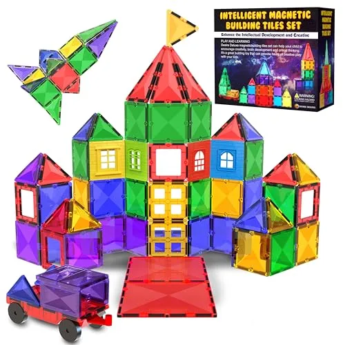 Juguete de Bloques de Construcción Magnéticos – Bloques Magnéticos Educativos Stem para Niños, Aprendizaje Creativo Sensorial Montessori para Bebés y Niños de 3+ Años – 57 Piezas