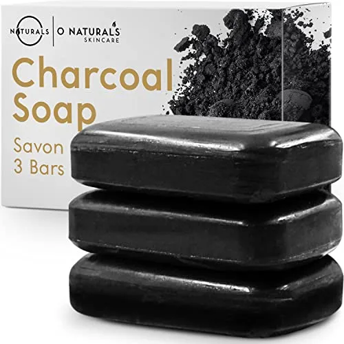O Naturals Jabones Naturales Negro con Carbon Activo - Jabon Facial Carbon Vegetal Jabon Exfoliante Vegano Jabon Cara Ecolgico Artesanal Para Puntos Negros Aceite Esencial