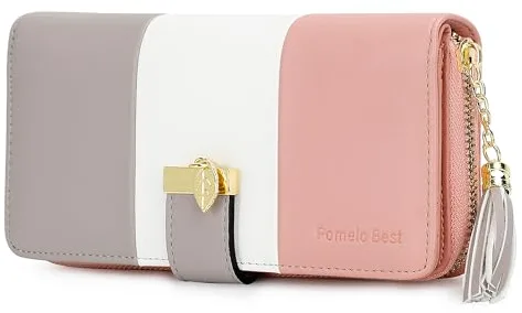 Pomelo Best - Monedero para Mujer de Gran Capacidad con RFID Bloqueo Largo Bolsas para Mujer con Cremallera de Bolsillo, Rosa Gris, M, Moderno
