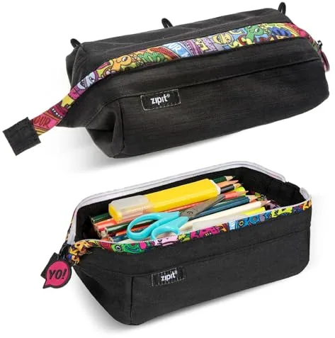 ZIPIT Lenny Estuche para lápices | Estuche de Gran Capacidad | Estuche Escolar para la Escuela, la Universidad y la Oficina (Negro)