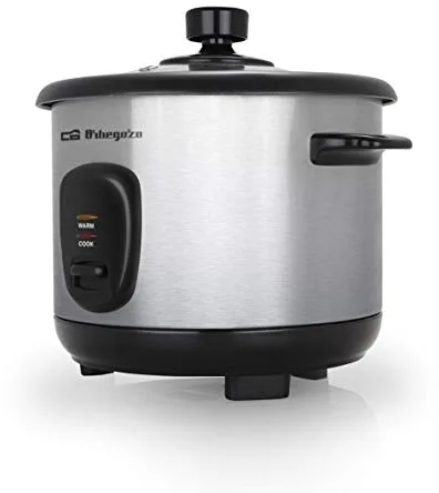 Orbegozo CO 3025, Arrocera, 400 W, 1 litro de capacidad, protección contra ebullición en seco, interruptor ON OFF, función mantenimiento de calor, olla aluminio antiadherente extraible, color plata