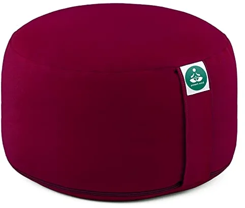 Present Mind Cojín Redondo de Yoga Extra Alto (20 cm) - Borgoña - Zafu y Cojín de Suelo para Meditación - Accesorios Hechos en la UE - Funda Lavable - 100% Natural