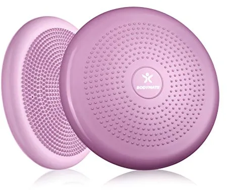 BODYMATE Cojín de equilibrio rosa princesa incl. bomba – Disco inflable de inestabilidad de 34 cm de diámetro/cojín de masaje para núcleo, fitness, rehabilitación, coordinación y alivio del dolor de