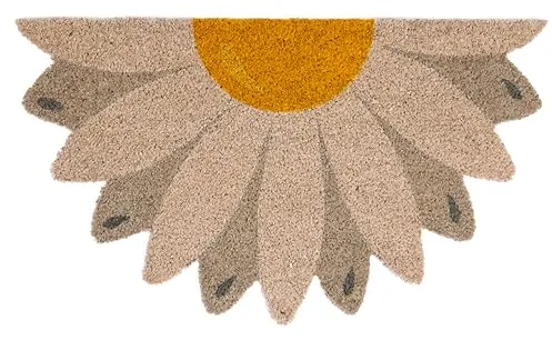 Fisura – Felpudo Exterior “Margarita” de Coco con Base Antideslizante de PVC. Felpudo semicircular. Medidas : 70 cm x 40 cm x 1,5 cm. Tonos Marrones.