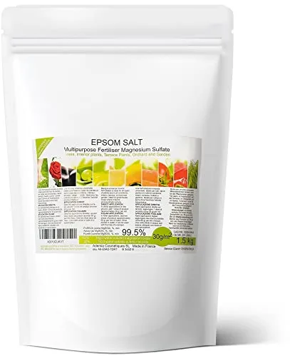 Abono Ecológico de Sales de Epsom (Sulfato de Magnesio). Fertilizante rico en magnesio para todo tipo de cultivos, tomates, cítricos, frutales, rosales y plantas de exterior e interior. (1,5 kg)