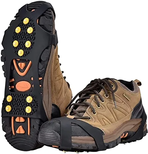 Aliglow Crampones para Nieve y Hielo Antideslizantes de Marcha, Ice Snow Grips Ligeros con Tacos de Tracción para Zapatos y Botas, Ajuste Universal para Senderismo, Trekking, Pesca en Terreno Helado