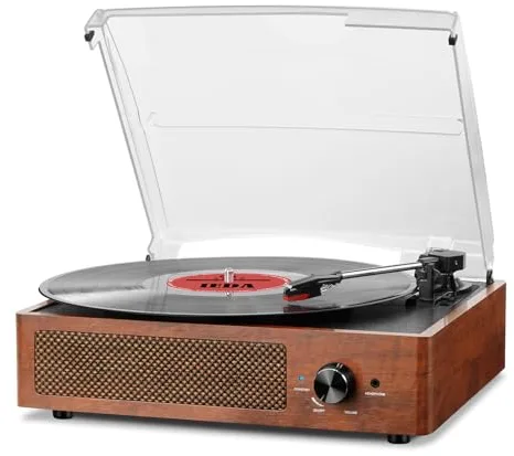 Tocadiscos Bluetooth Portátil De 3 Velocidades (33 1/3, 45 78 RPM), Tocadiscos Vintage con Altavoces Estéreo Integrados, Salida Jack RCA/3,5 Mm Naranja