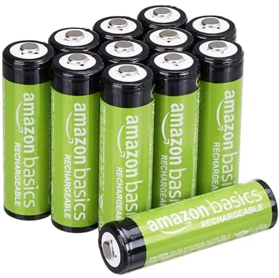 Amazon Basics paquete de 12 pilas AA NiMH recargables, 2000 mAh, 1,2 V, se recargan hasta 1000 veces, precargadas