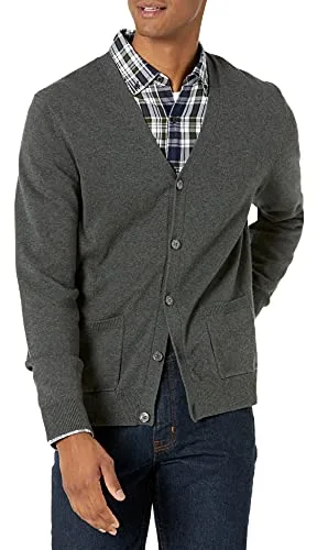 Amazon Essentials Cárdigan de algodón para hombre, color carbón jaspeado, talla M