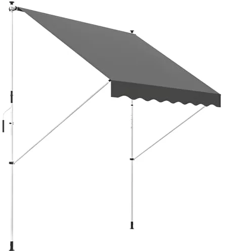 Outsunny Toldo Portátil Balcón Patio Toldo Manual Plegable de Aluminio Altura Ajustable con Manivela para Jardín Terraza Exterior 3x1.5m Gris