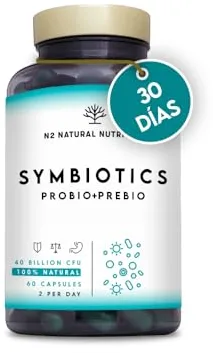Probioticos y Prebioticos Intestinales. 60 cápsulas 40 Billones de Bacterias Probióticas. Probioticos Mantenimiento Flora Intestinal, Trastornos Gastrointestinales. CE. N2 Natural Nutrition