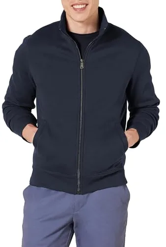 Amazon Essentials Sudadera de Forro Polar con Cuello Perkins y Cremallera Completa Hombre, Azul Marino, L